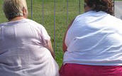 Two fat ladies sitting on a hay bale 